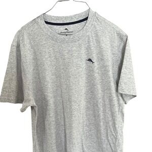 Tommy Bahama Mens Gray Crew Neck Short Sleeve T Shirt Palm Tree Logo Size M